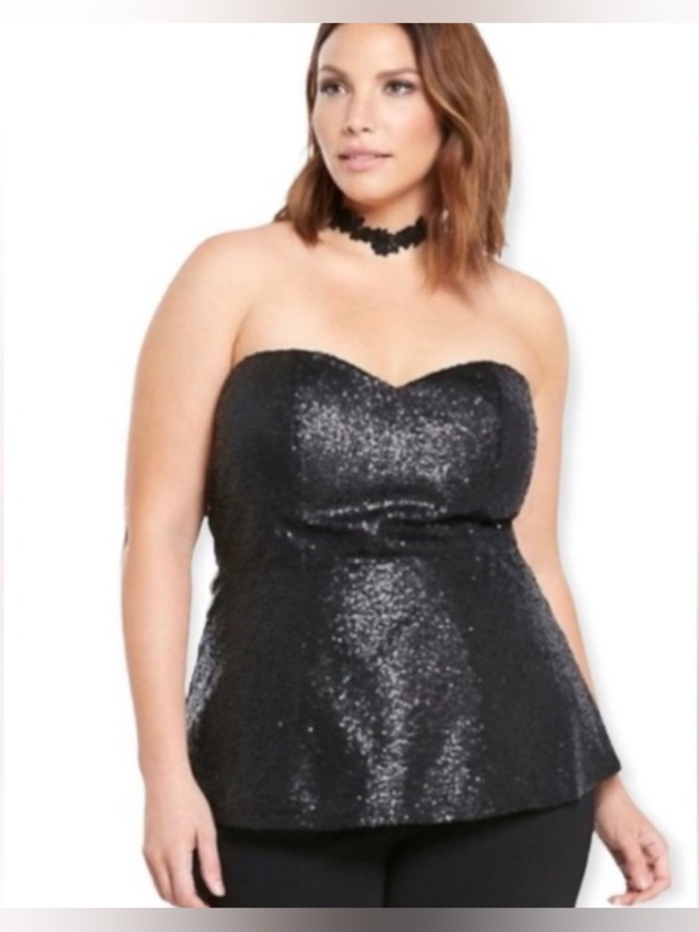 Torrid Black Sequin Strapless Peplum Tube Top Size 3 plus